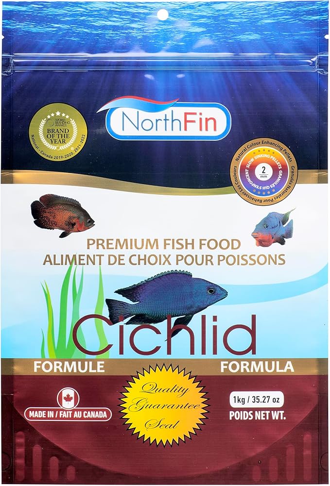 Northfin Cichlid Formula Fish Food – Slow Sinking Pellets for Cichlids (2mm, 1kg) | Premium High-Protein, All-Natural Cichlid Diet to Enhance Color & Growth – No Fillers, No Hormones, Made in Canada