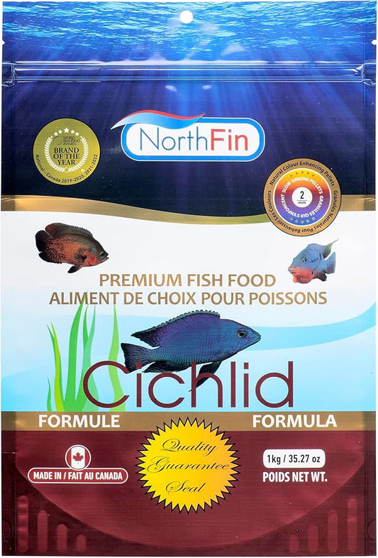 Northfin Cichlid Formula Fish Food – Slow Sinking Pellets for Cichlids (2mm, 1kg) | Premium High-Protein, All-Natural Cichlid Diet to Enhance Color & Growth – No Fillers, No Hormones, Made in Canada