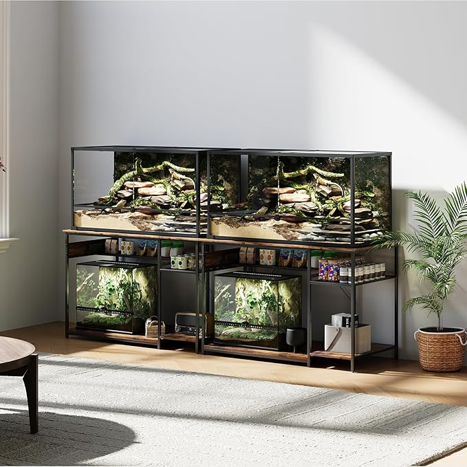 Reptile Tank Stand with Power Outlets，48" X 24" Tabletop Fits up to 120 Gallon Bearded Dragon Enclosure Stand，Double Snake Terrarium Table with Light