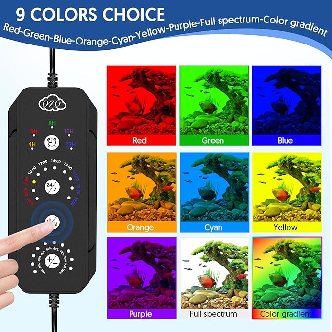 QZQ LED Aquarium Light, 24W Fish Tank Light with 24/7 Lighting Mode, Timer, DIY Mode, Adjustable Brightness, Full Spectrum Aquarium Plant Light with Extendable Brackets for 14-20 Inch Fish Tank