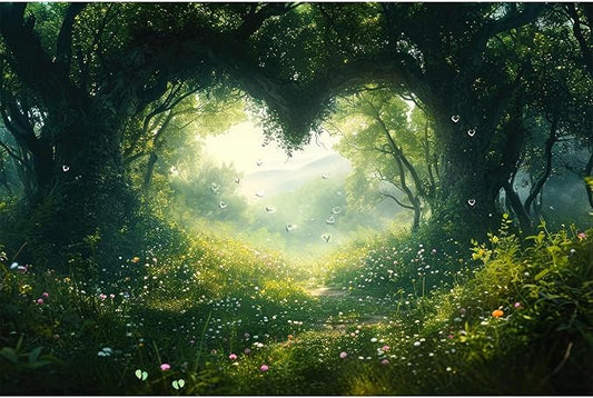Heart Shaped Forest Aquarium Background Rainforest Heart Shapes Fish Tank Background Fantasy Magical Forest Reptile Tank Backgrounds Lush Green Meadow Flowers Reptile Enclosure Backgrounds 30x18in