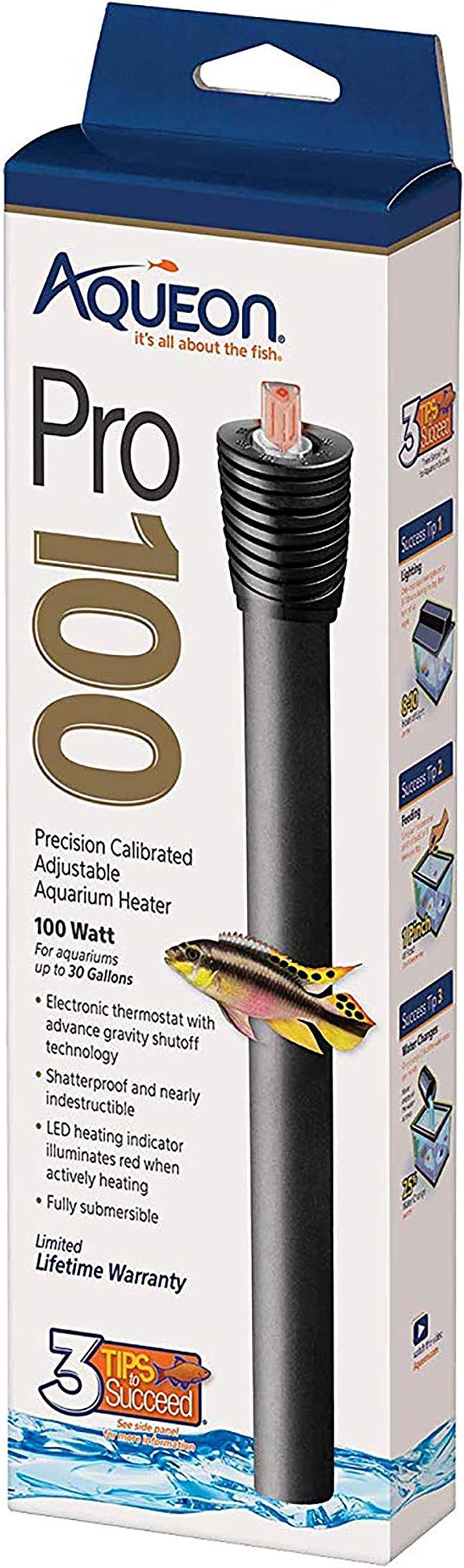 Aqueon Pro 100 Submersible Aquarium Fish Tank Heater, 100 Watts, For Up To 30 Gallon Fish Tanks