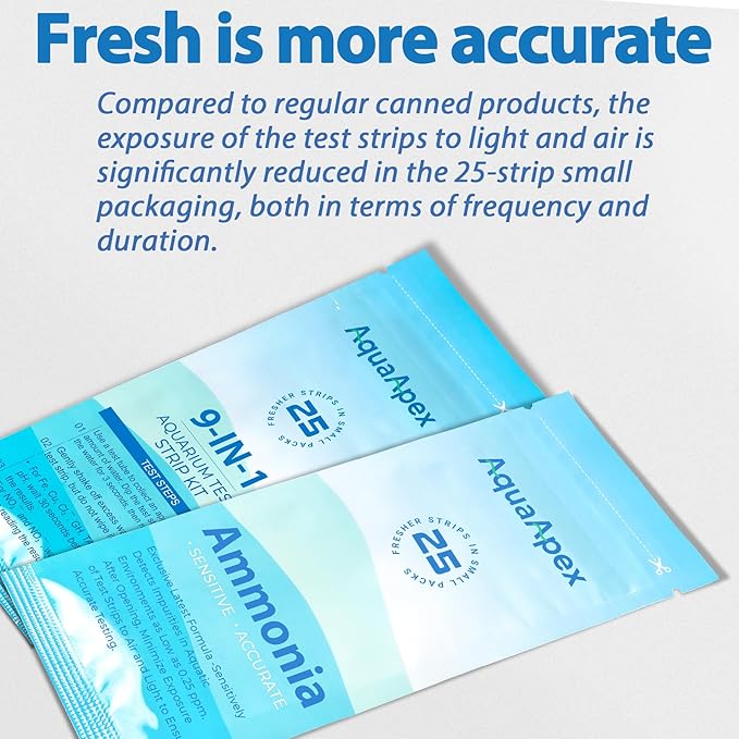 10-in-1 Ammonia Test kit Aquarium (25 Multi-Test + 25 Ammonia Strips) for Freshwater & Saltwater | Aquarium Test Strips for Fish Tank,Ponds | Test Nitrate,Nitrite,Hardness,pH & More.