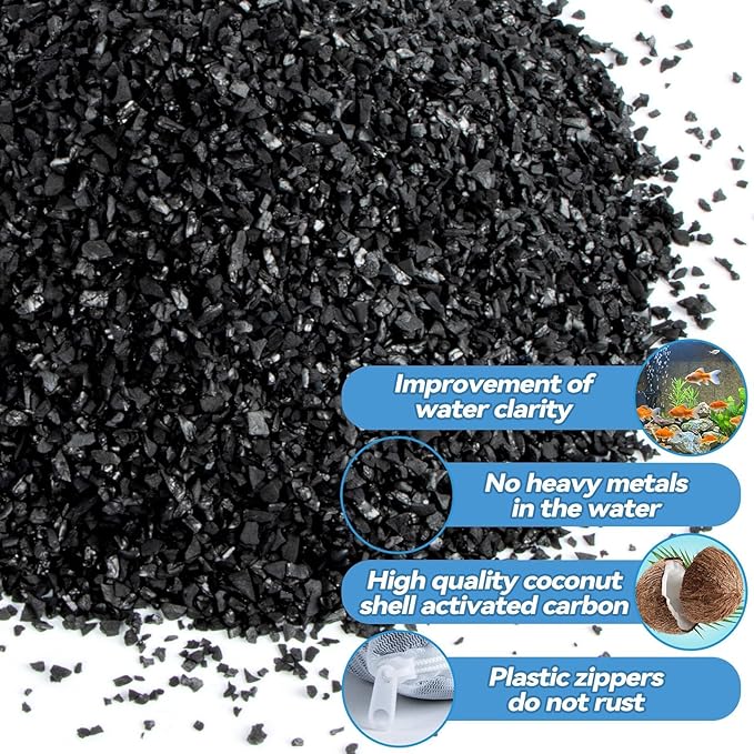 MAQIHAN 0.9 LB Activated Charcoal Pellets - Activated Carbon Aquarium Filter Media Charcoal Pellets for Fish Tank Supplies Media Bags for Aquarium Coconut Shell Charcoal (410G, 3 Nylon Bags)
