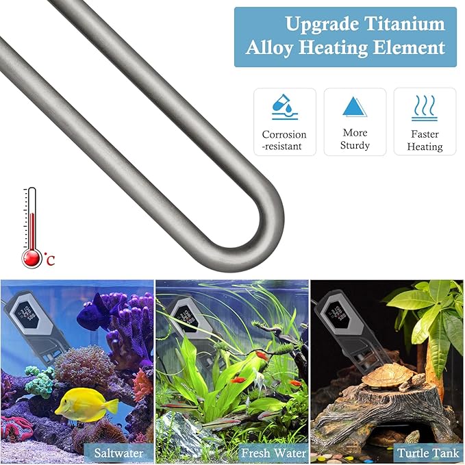 HITOP 800W Titanium Aquarium Heater: Digital Fish Tank Heater with External Controller, Submersible Aquarium Heater with Over-Temperature Protection for Saltwater and Freshwater 100-250Gallon