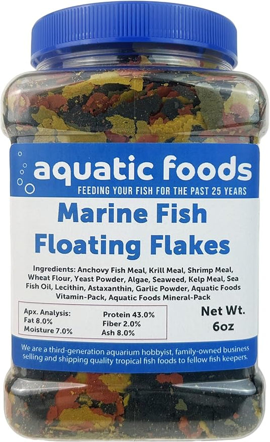Marine Fish Premium Flakes for All Marine & Tropical Fish. Aquatic Foods Premiun Flakes…6oz Med Jar