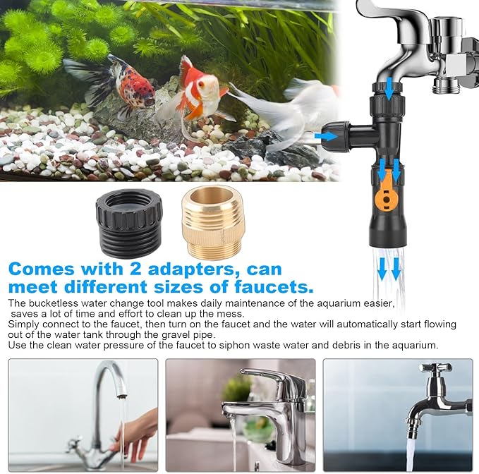 AYNEFY Fish Tank Water Changer Faucet Adapter, Aquarium Water Changer with 3 Tab Connecter, Vacuum Siphon Gravel Cleaner Plastic Connector Replacement Parts for Aquarium Quick Water Change