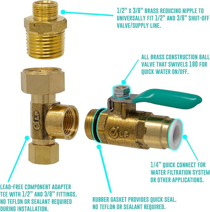 Ice Maker Fridge Quick Installation Kit with 25' Feet Tubing for Drinking Water Appliance Water Line, Solid Brass Stop Tee and Valve, 1/4" Fittings