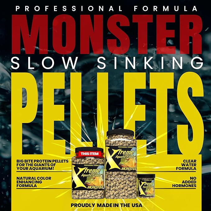 Xtreme Monster 9.0mm Pellets – Slow Sinking & Ideal for Large Cichlids, Monster Fish & Voracious Eaters – Boost Immune & Digestive Health, Max Marine Protein Fish Food – USA Farm Grown (18oz)