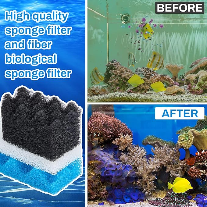 Threlaco 6 Pcs Aquarium Filters Bio Sponge Sets Compatible with Fluval 306/307, Including 2 Blue 2 White 2 Black Bio Sponge for Replacement Filter Media Kit