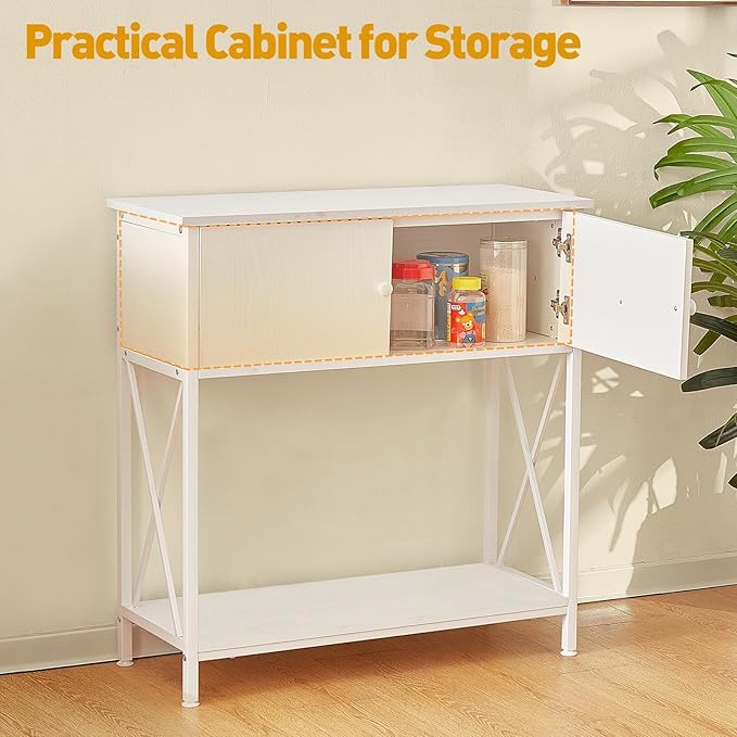 LAQUAL 20-29 Gallon Aquarium Stand with Cabinet, 20 Gallon Long Fish Tank Stand with 31''L * 12''W Tabletop, Double Heavy Metal Stand with Stable Structure, Adjustable Table Feet - White