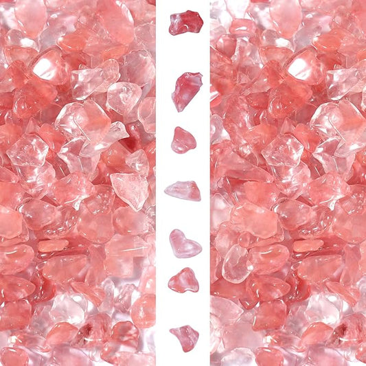 gemshan 2lb Cherry Quartz Chips Natural Crushed Crystal Chip Bulk 7mm-9mm Tumble Healing Crystal Stone for Aquarium Vase Plant Decoration Jewelry DIY