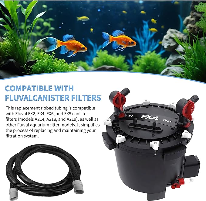 A20236 Ribbed Hosing for Fluval FX2/FX4/FX6 Canister Filters (A214, A218 and A219), Replacement for Fluval Aquarium Filter, 13.25 Ft Hose - Suitable for Freshwater and Saltwater Aquariums
