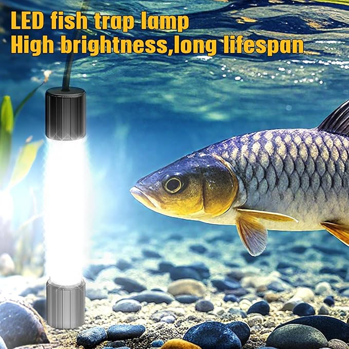 Underwater Fishing Light White LED Compatible with Dewalt 20V 60V Battery Lure Bait Light Submersible Night Boat Waterproof IP68 in Freshwater and Saltwater with 16.4FT