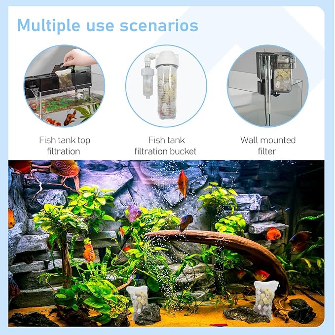 10PCS Aquarium Filter Media Bags with Drawstring Zipper, Reusable Fine Mesh Bags for Activated Carbon, Bio Balls, Ceramic Rings, Substrate, Fish Tank Filter Accessories