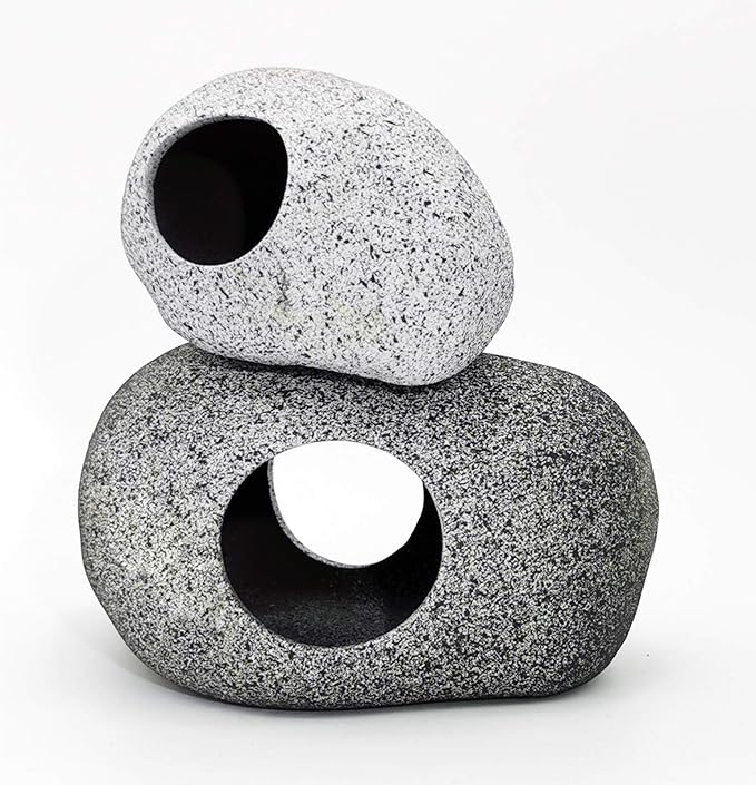 JIH Aquarium Decorations Rock, Ceramic Shelters - Shrimp Habitat, Breeding Tube, Hiding cave, Stackable Fish Tank Decor Cave for Hiding, Betta Fish (J603+J001)