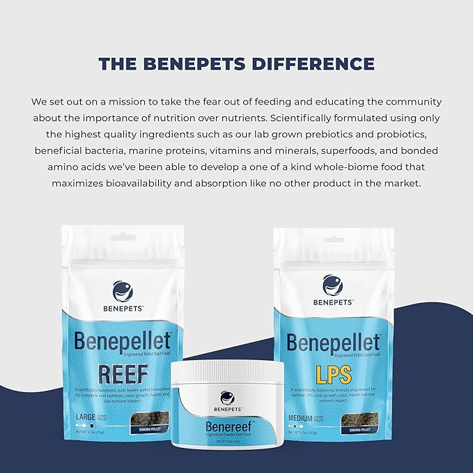BenePellet Reef Food - Optimize Coral Color, Health & Nutrients, Shrimp, Inverts & Microorganism Feed, Designed for Autofeeders, 1.7mm Sinking Pellets - 38 Grams