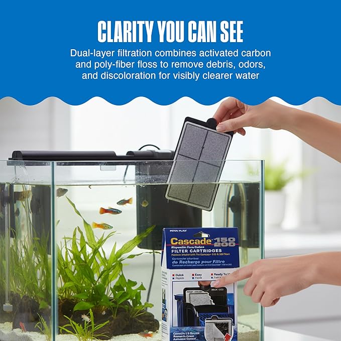 Penn-Plax Cascade Hang-On Power Filter Replacement Cartridges, 3 Pack - Dual-Layer Activated Carbon & Poly-Fiber Media for CPF3 & CPF4 Aquarium Filters -Fresh & Saltwater - Black & White, ‎9x3x4in