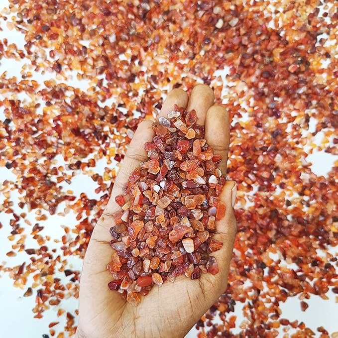 Shubhanjali Red Carnelian Tumbled Chips Crushed Stone Crystal Natural Small Rocks Irregular Shape Stone Reiki Healing Gemstones for Garden Aquarium Vases Plants Decoration (1 lb)