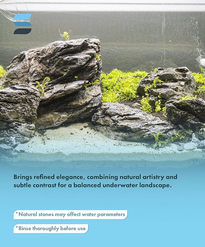 SubstrateSource Natural Aquarium Stones - Soft Grey to Bluish-Grey w/Subtle White Veins - Iwagumi Aquascaping Rocks, Freshwater Tanks, Betta Fish Tank, Shrimp, Cichlids - Boutique Seiryu, 10 LB