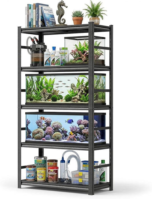 PRESTELION Aquarium Stand Fish Tank Stand 2000LBS Metal Shelving Adjustable Heavy Duty Storage Shelves Display Shelves Utility Shelf for Turtle Tank, Reptile Terrarium, 72" H×35.4" W×15.7" D, Black