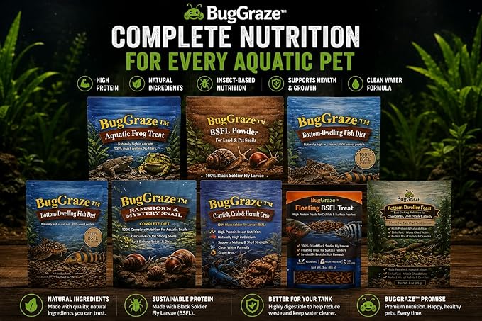 Ramshorn and Mystery Snail Complete Diet Aquarium Snail Food – Calcium-Enriched Sinking Pellets, Wafers & Granules.