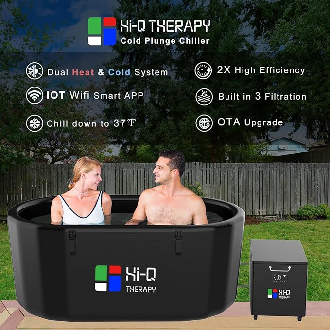 Hi-Q 1HP Cold Plunge Chiller and Heater All-in-One, Smart Ice Bath Machine with App Control & Integrated Pump, Portable Indoor/Outdoor Water Cooler with Wheels for Recovery Tub, Includes 4 Filters