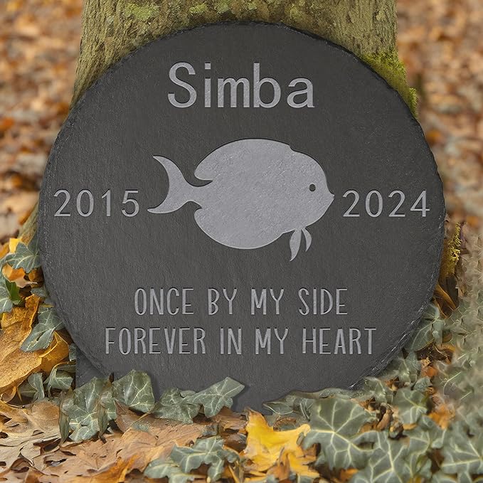 Personalized Pet Memorial, Fish Memorial Stone, Fish Tombstone, Fish Grave Marker, Fish Memorial Gifts, Fish Loss - Round