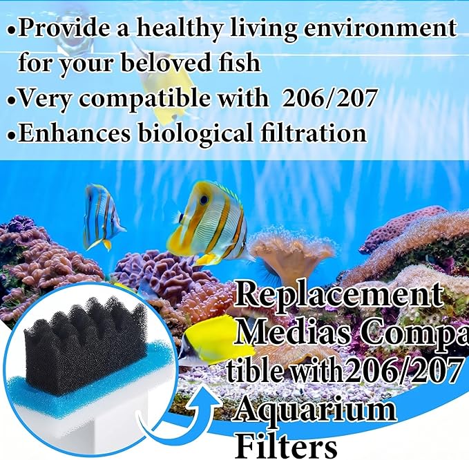 Threlaco 18 Pcs Aquarium Filters Bio Sponge Sets Compatible with Fluval 206/207 Aquarium Filters Including Blue White Black Biological Sponge for Replacement Filter Media Kit