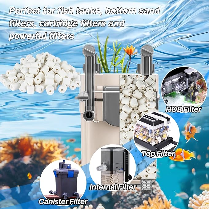 Sukh 3 Bags Ceramic Rings for Aquarium Filter - 425g Bio Ceramic Media Balls Replacement Biological Material Remover for Aquarium,Fish Tank,Pond,Canister Filter with 3 Mesh Bags