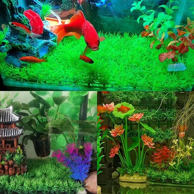 kathson 6 PCS Aquarium Grass Mat Decorations,Artificial Plastic Plant Lawn for Fish Tank Plants Landscape Ornament,Fish Tank Decor Green Carpet with Suction Cups for Freshwater & Saltwater