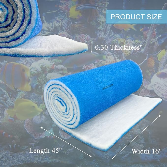 Aquarium Filter Floss for Fish Tank Filters, Aquarium Filter Pad - Media Roll for Crystal Clear Water (45 Inch Long, 16 Inch Wide)