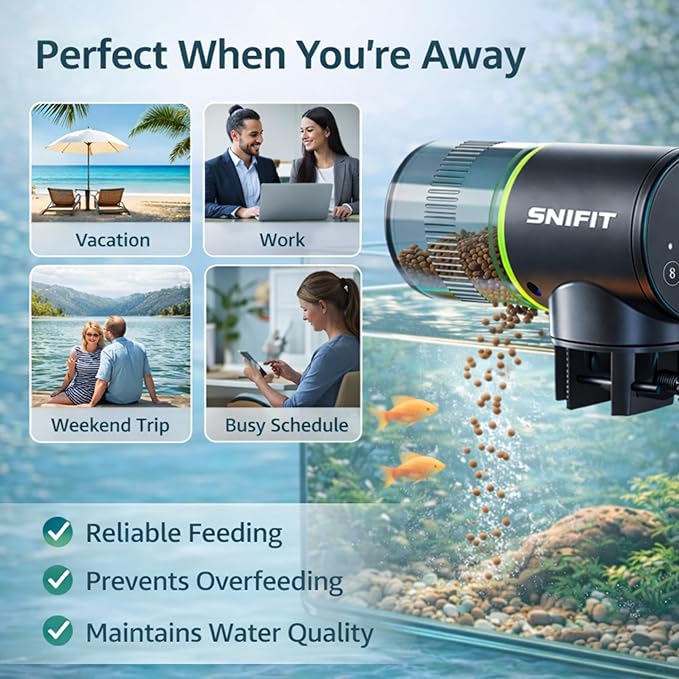Automatic Fish Feeder for Aquarium - Fish Feeder Automatic Dispenser– with Adjustable Feeding Schedule for Home or Office and Small Tank Betta Turtle - Battery Vacation Self Feeding for Flakes.
