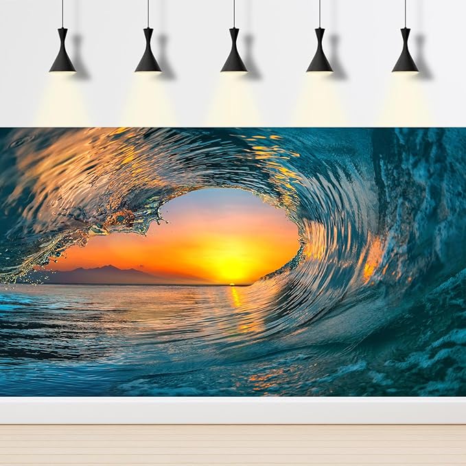 Ocean Wave Aquarium Background Sunset Mountains Sea Waves Fish Tank Background Fantasy Tropical Sunrise Seascape View Terrarium Backgrounds Ocean Mountain Panoramas Reptile Tank Backgrounds 48x24in