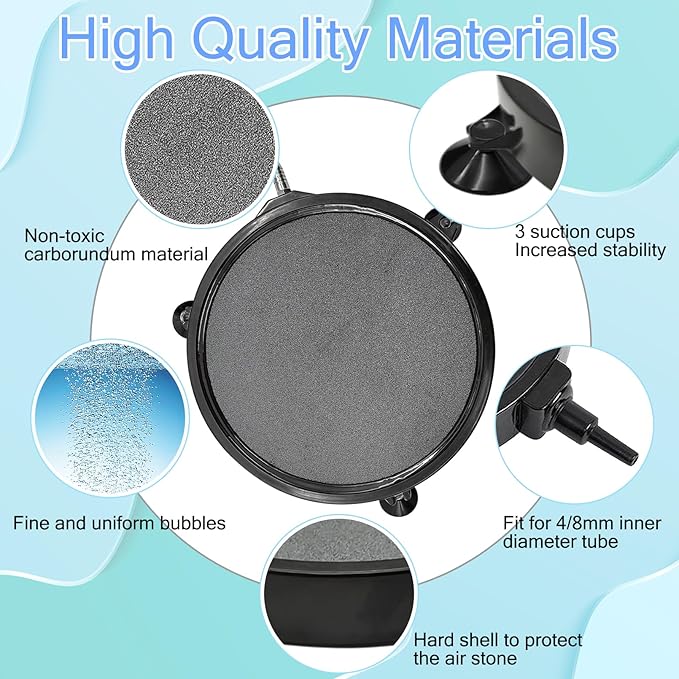 kathson 4.2 Inch Aquarium Air Stone Hydroponics Fish Tank Air Stone Disc Aerator Bubble Diffuser with Suction Cups Air Pump Round Dissolved Oxygen Airstone Decoration for Pond Dwc Reservoirs