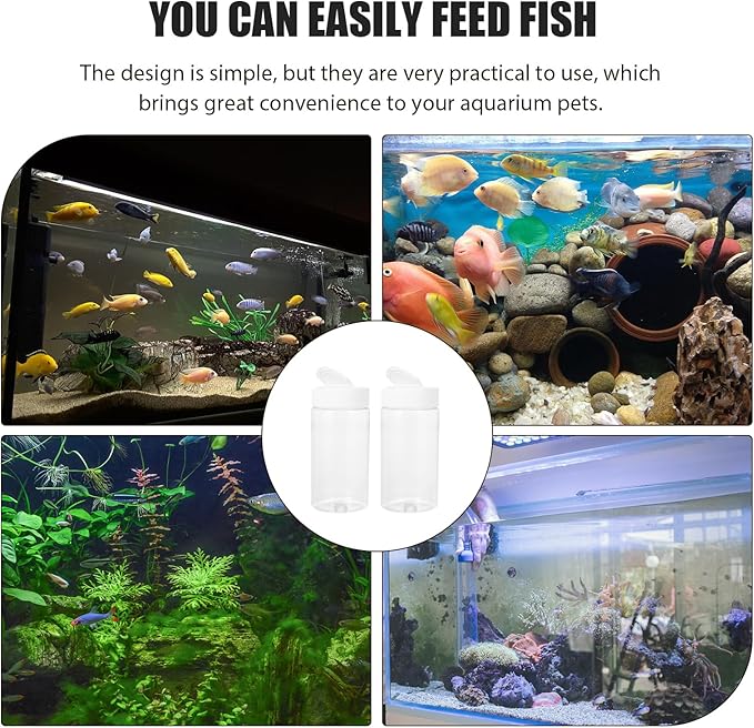 Mipcase Fish Food Containers 2pcs Dispenser Container Small Animals Feeding Bottles White Terrarium Plastic Round Fish Tank Aquarium Feeding Bottles