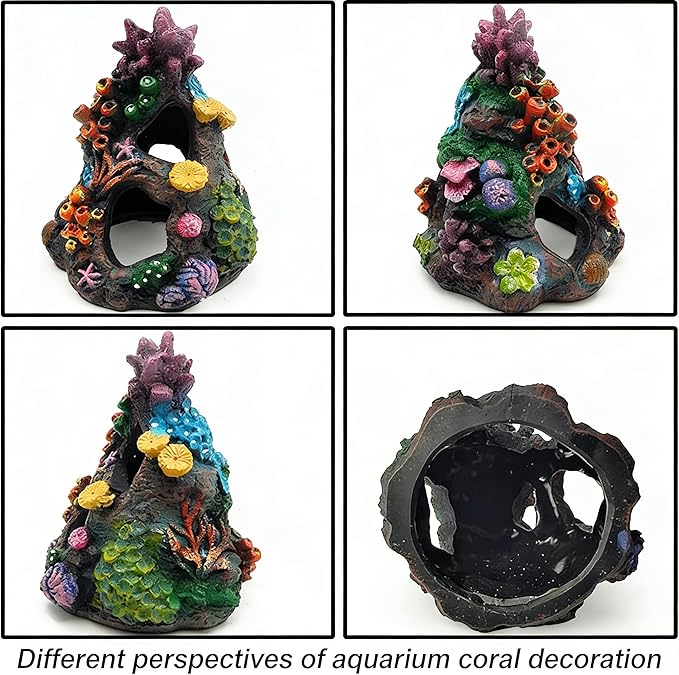 10PCS Fish Tank Decorations Coral Aquarium Decor, Resin Coral Mountain Cave Fish House, Betta Fish Hideout for Rest Hide Play Breed, Aquarium Decor Accessories with Plants