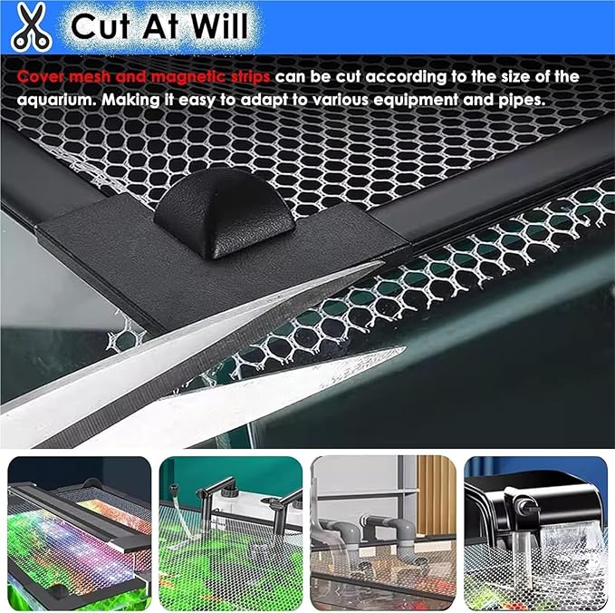 Aquarium Anti-Jump Cover， DIY Magnetic Aquarium Anti-Jumping Mesh Screen Netting for Top Lid Prevents Cat Catching Fish(L45xW40cm(17.7x15.7in))