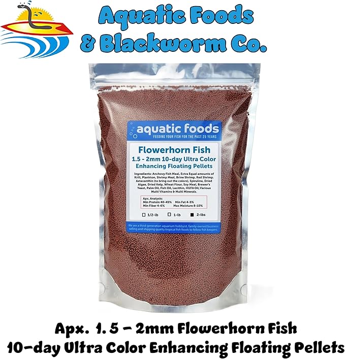 Flowerhorn Fish Ultra Red Color Enhancing 1.5mm-2mm Floating Pellets. Color Enhancing in 10-Days for Baby, Juvenile and Adult Flowerhorn…2-lbs Bag