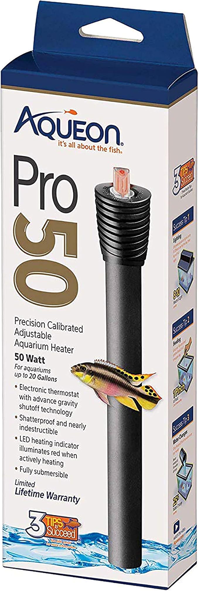 Aqueon Adjustable PRO Aquarium Heater Up to 20 Gallons, 50 Watts