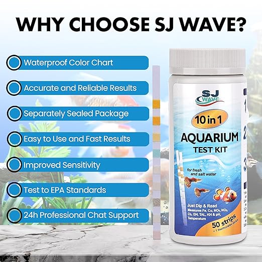 10 in 1 - Aquarium Test Strips | 100 Fast & Accurate Strips | Fish Tank Aquariums Water Test Kit & ebook | Aquarium Thermometer | Fish Tank Water Testing Kit for Fresh & Saltwater | Versatile Usage