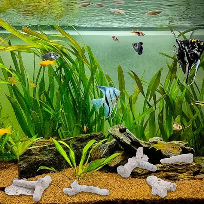 SnowTing 1.1lb/500g Fish Tank Coral Filter, Crushed Coral for Freshwater Aquarium Pond, Porous Reusable Aquarium Filter and Fish Tank Landscaping Decorations Accessories