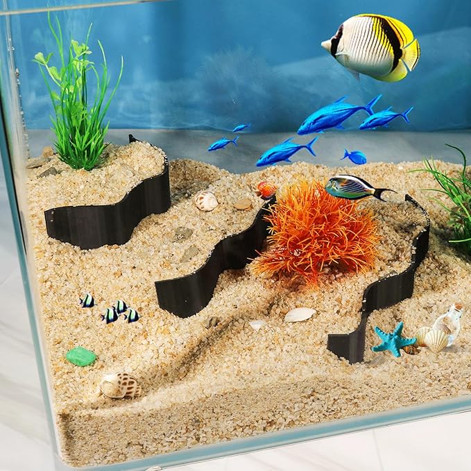 Fish Tank Sand Accumulation Decoration Aquarium Gravel Landscaping Decoration Under Gravel Viewing Playing Decoration for Fish,Shrimp and Other Aquatic Animals (Black,Style 4)
