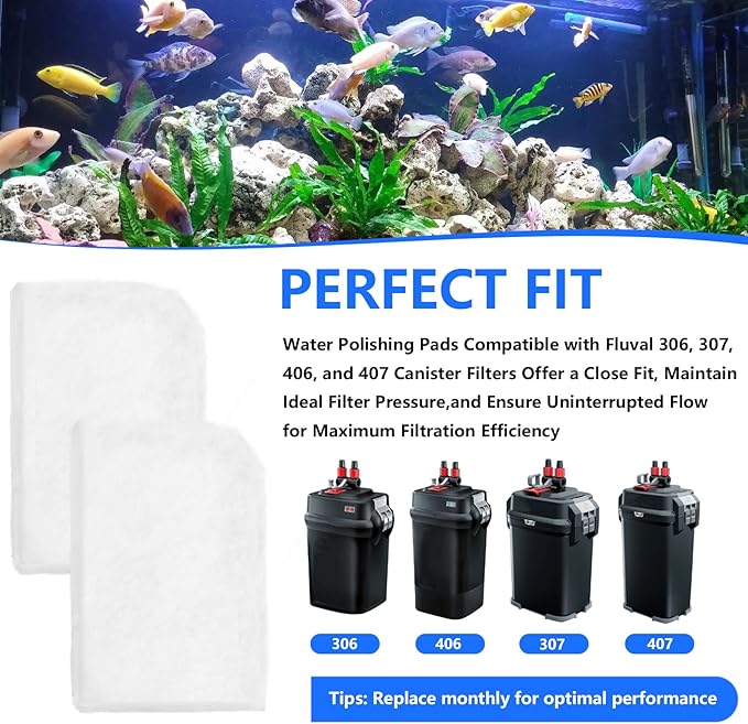 12 Pack Water Polishing Pads Compatible with Fluval 306/307/406/407 Canister Filters, Polishing Filter Replacement Pads for Aquarium Mechanical Filter Media, Replaces Quick-Clear A244A1 Polishing Pads