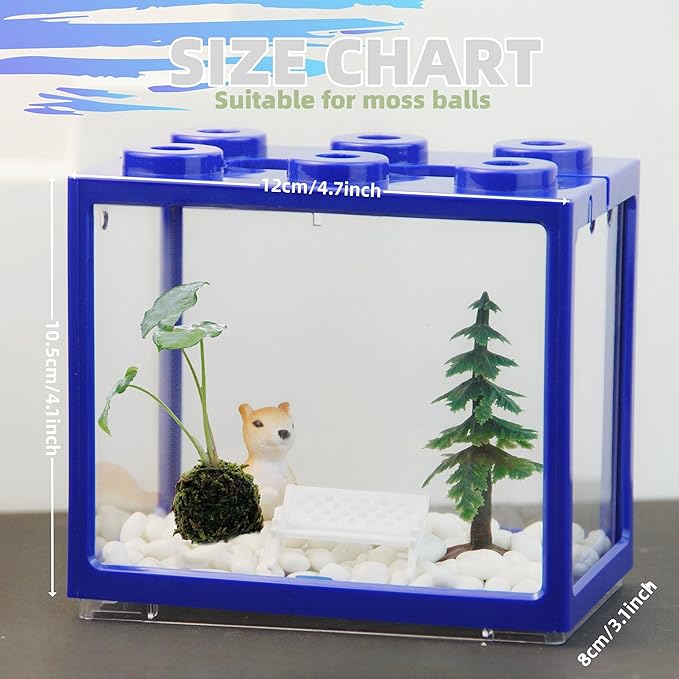 Small Sea Monkey Tank, Stackable Mini Betta Fish Tank Tinny Aquarium Kit with Aquarium Gravel, Moss Ball Tank Shrimp Tank 0.27 Gallon Acrylic Cube Fish Bowl for Shrimp Snails
