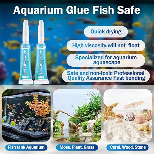 Aquarium Glue Fish Safety, Clear Reef Glue Gel for Plants, Moss, Coral, Rocks, Stone, and Wood, Freshwater and Saltwater Aquascape