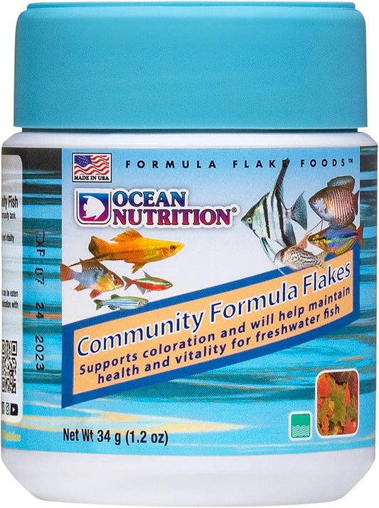 Ocean Nutrition Community Formula Flakes Fish Food - Natural Ingredient Fish Food Flakes for Freshwater Fish - Supports Health & Coloration, Made in USA, 1.2 oz (34 g)