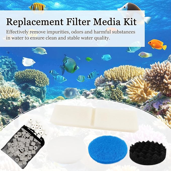 MACIFECI 28 PCS Replacement Filter Media Kit Compatible with Fluval FX2/FX4/FX5/FX6 Aquarium Filters Include Media, Carbon Foam Pad, Water Polishing Pads, Bio-Foam Pads, Foam Block, Mesh Bag