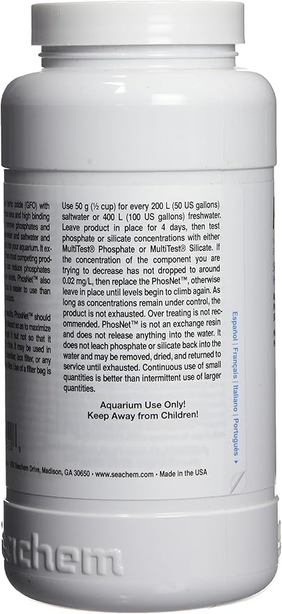 Seachem PhosNet Phosphate Silicate Remover Aquarium Filter Media, 250g/8.8oz (001443)