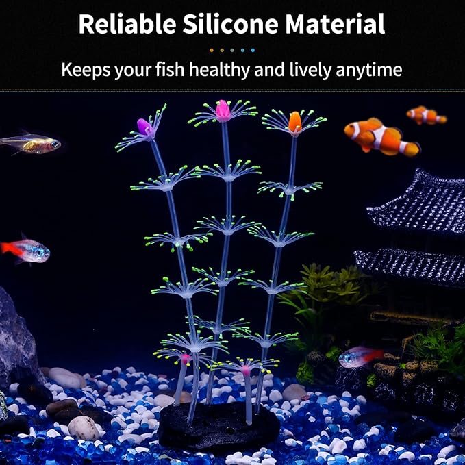 Uniclife Strip Coral Plant Ornament Glowing Effect Silicone Artificial Decoration for Fish Tank, Aquarium Landscape - Green